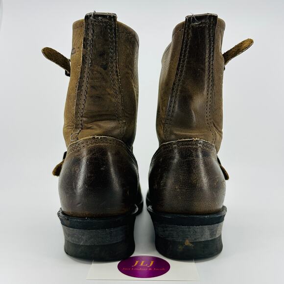 Frye Women's Engineer 8R Dark Brown Leather Made in USA Moto Boots Size 8.5 - Picture 6 of 12